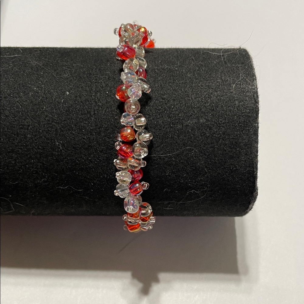 Handcrafted Red and Clear Beaded Bracelet
